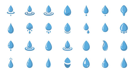 Poster - Set of Vector Icons Collection of Blue Water Drop Icons in Various Styles and Forms. Vector Illustrations. EPS Editable