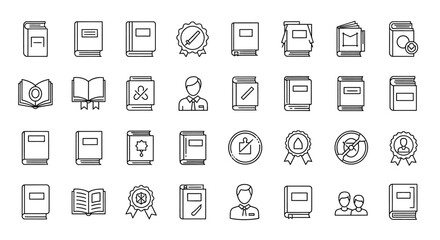 Poster - Set of Vector Icons Collection of Book and Education Related Line Icons Black and White. Vector Illustrations. EPS Editable