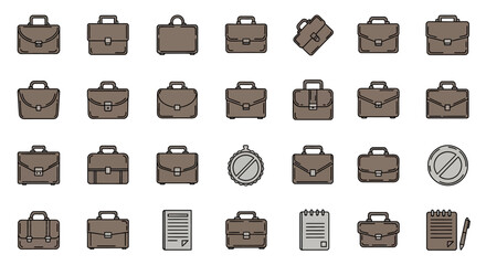 Poster - Set of Vector Icons Collection of Brown Briefcase Icons with Various Styles and Designs. Vector Illustrations. EPS Editable