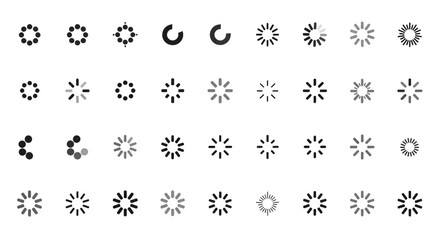 Fototapete - Set of Vector Icons Collection of Circular and Radial Loading Icons in Black and Gray. Vector Illustrations. EPS Editable