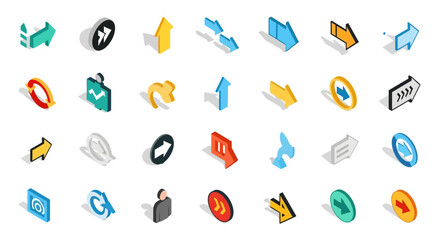 Poster - Set of Vector Icons Collection of Colorful 3D Isometric Arrow Icons. Vector Illustrations. EPS Editable
