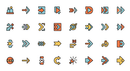 Fototapete - Set of Vector Icons Collection of Colorful Arrow Icons with Directional and Navigation Symbols. Vector Illustrations. EPS Editable