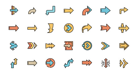 Poster - Set of Vector Icons Collection of Colorful Arrow Icons Diverse Styles and Directions. Vector Illustrations. EPS Editable