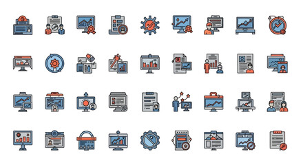 Poster - Set of Vector Icons Collection of Colorful Business and Finance Icons with Various Concepts. Vector Illustrations. EPS Editable