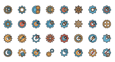 Poster - Set of Vector Icons Collection of Colorful Interlocking Gear Icons. Vector Illustrations. EPS Editable