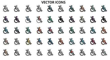 Poster - Set of Vector Icons Collection of Colorful Wheelchair Vector Icons for Accessibility and Disability Awareness. Vector Illustrations. EPS Editable