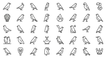 Poster - Set of Vector Icons Collection of Diverse Line Art Bird Illustrations Various Poses and Styles. Vector Illustrations. EPS Editable