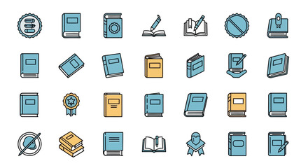 Poster - Set of Vector Icons Collection of Education and Learning Themed Vector Icons with Books and Awards. Vector Illustrations. EPS Editable