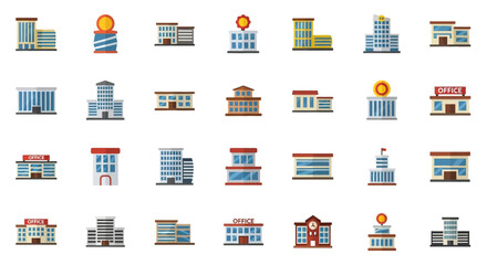 Poster - Set of Vector Icons Collection of Flat Design Building Icons with Various Styles and Colors. Vector Illustrations. EPS Editable