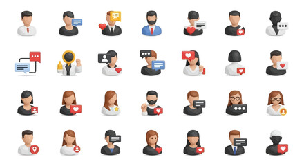 Poster - Set of Vector Icons Collection of Flat Design Social Media Profile Icons with Interactions. Vector Illustrations. EPS Editable