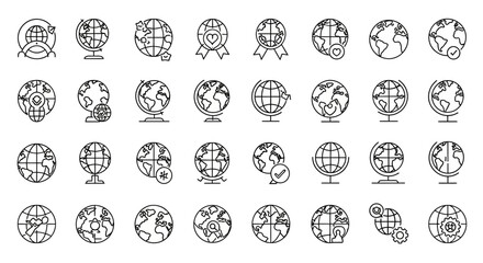 Poster - Set of Vector Icons Collection of Globe Icons Earth Representations with Various Symbols and Styles. Vector Illustrations. EPS Editable