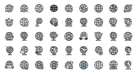 Poster - Set of Vector Icons Collection of Globe Icons with Various Symbols and Design Elements. Vector Illustrations. EPS Editable