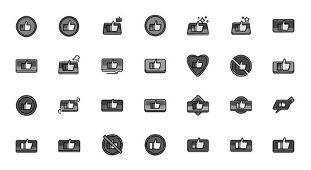 Poster - Set of Vector Icons Collection of Gray Scale Thumbs Up Icons with Various Shapes and Styles. Vector Illustrations. EPS Editable