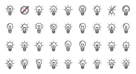Poster - Set of Vector Icons Collection of Line Art Light Bulb Icons On Off Idea Symbols. Vector Illustrations. EPS Editable