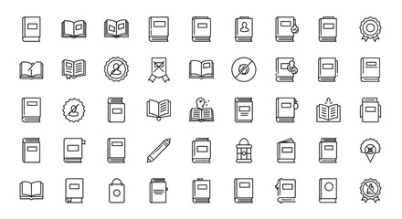 Poster - Set of Vector Icons Collection of Linear Book Icons with Various Attributes. Vector Illustrations. EPS Editable