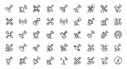 Poster - Set of Vector Icons Collection of Linear Satellite and Antenna Icons. Vector Illustrations. EPS Editable