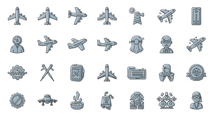 Poster - Set of Vector Icons Collection of Simple Airplane and AviationRelated Icons. Vector Illustrations. EPS Editable