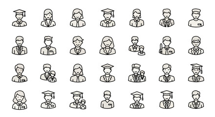 Poster - Set of Vector Icons Collection of Simple Line Art Icons Representing Various Professions and People. Vector Illustrations. EPS Editable