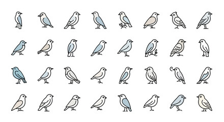 Poster - Set of Vector Icons Collection of Stylized Bird Icons with Blue and Beige Accents. Vector Illustrations. EPS Editable