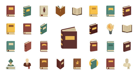 Poster - Set of Vector Icons Collection of Stylized Books with Various Colors and Designs Some Open and Closed. Vector Illustrations. EPS Editable