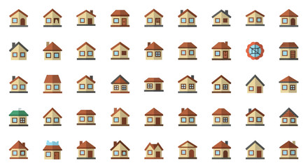 Poster - Set of Vector Icons Collection of Various FlatStyle House Icons with Different Roofs. Vector Illustrations. EPS Editable