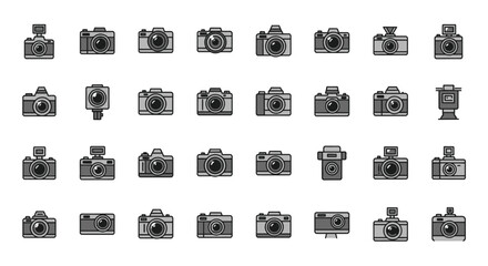 Poster - Set of Vector Icons Collection of Various Gray Camera Icons with Different Designs. Vector Illustrations. EPS Editable
