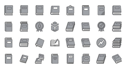 Poster - Set of Vector Icons Collection of Various Grey Book Icons in Different Orientations. Vector Illustrations. EPS Editable