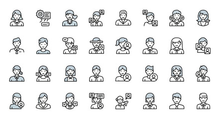 Poster - Set of Vector Icons Collection of Vector Icons Depicting Diverse People with Various Symbols. Vector Illustrations. EPS Editable