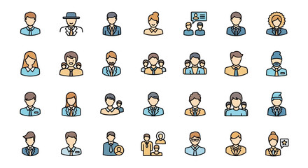 Poster - Set of Vector Icons Diverse Collection of Vector Icons Representing Various People and Professions. Vector Illustrations. EPS Editable