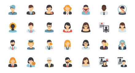 Poster - Set of Vector Icons Diverse Flat Design People Avatars Professional Social and Restricted Access Icons. Vector Illustrations. EPS Editable