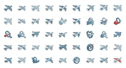Poster - Set of Vector Icons Isometric Airplane Icons Collection of Various Airplane Illustrations and Designs. Vector Illustrations. EPS Editable