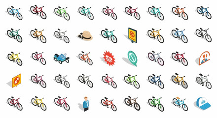 Poster - Set of Vector Icons Isometric Bicycle Collection Colorful Vector Illustrations of Various Bicycle Designs. Vector Illustrations. EPS Editable
