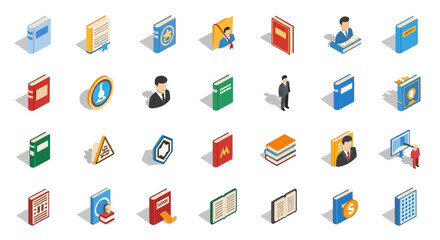 Poster - Set of Vector Icons Isometric Books Collection Diverse Styles Colors and Designs for Education and Knowledge. Vector Illustrations. EPS Editable