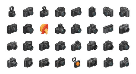 Poster - Set of Vector Icons Isometric Camera Icons Collection of Various Digital Photography Devices. Vector Illustrations. EPS Editable