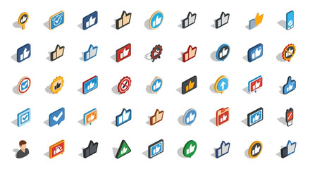 Poster - Set of Vector Icons Isometric Like Icons Thumbs Up Symbols in Various Styles and Colors. Vector Illustrations. EPS Editable