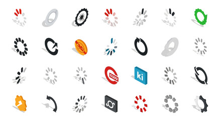 Fototapete - Set of Vector Icons Isometric Loading Icons Collection Diverse Styles and Color Variations. Vector Illustrations. EPS Editable