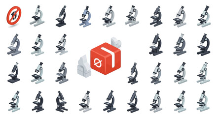 Poster - Set of Vector Icons Isometric Vector Illustrations of Various Microscopes in Different Colors and Styles. Vector Illustrations. EPS Editable