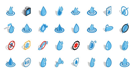 Poster - Set of Vector Icons Isometric Water Drop Icons Set Blue Liquid Symbols Collection. Vector Illustrations. EPS Editable