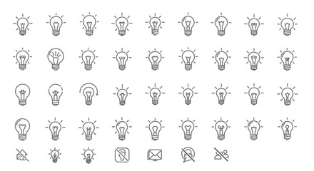Poster - Set of Vector Icons Light Bulb Icons HandDrawn Style Idea Generation Innovation Concept. Vector Illustrations. EPS Editable