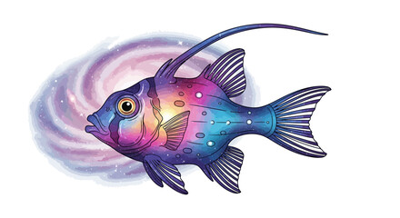 Aufkleber - Vector colorful galaxy fish illustration with cosmic space background for digital art prints design element