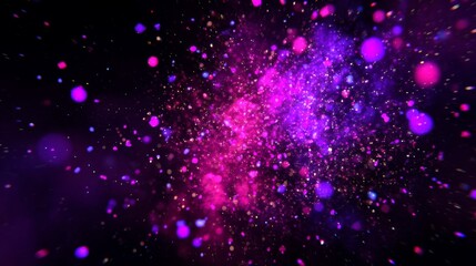 Poster - Vibrant Cosmic Background with Colorful Bokeh Effect and Glowing Particles in Deep Space