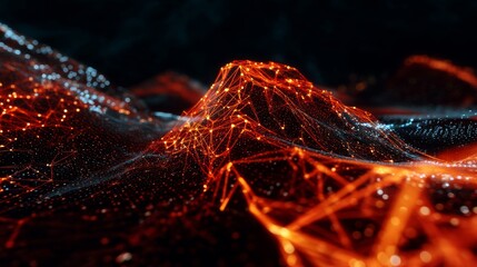 Poster - Abstract Digital Landscape with Glowing Connections and Dynamic Color Flowing Through Terrain