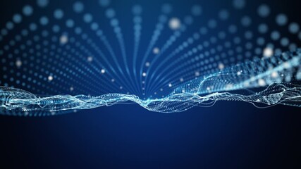Poster - Futuristic video animation with particle wave object in slow motion, 4096x2304 loop 4K