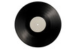 © Krtola  - Black vinyl record with blank white label isolated on transparent background, perfect for music-related projects