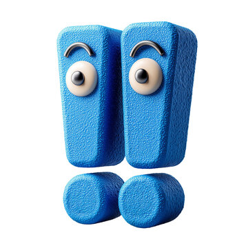 Cute blue exclamation mark character design element for creative projects isolated on transprint background