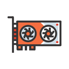 Poster - Modern Orange Graphics Card Icon on Black Background for Technology Designs