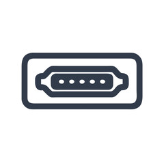 Poster - USB connector icon in dark grey on black background, computer connection