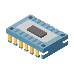 Poster - Isometric Microchip Illustration: Integrated Circuit, Semiconductor, and Technology Concept