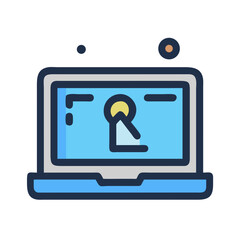 Fototapete - Blue Laptop with Key Icon: Technology, Security, Access, and Connectivity