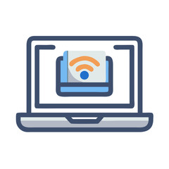 Fototapete - Laptop with Wireless Internet Icon - Internet Connection and Technology